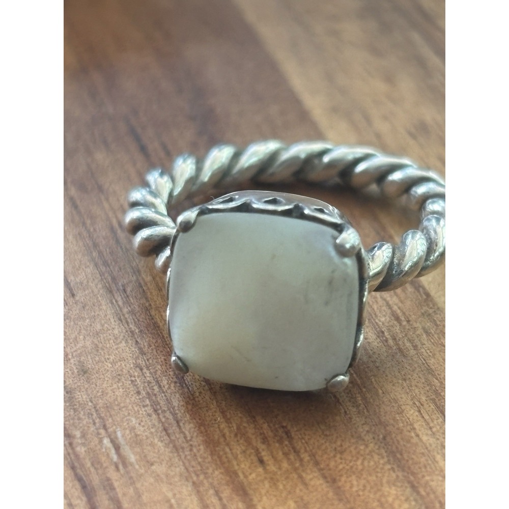 Retired PANDORA Sincerity Twisted 925 Silver Mother Of Pearl Ring Sz 7